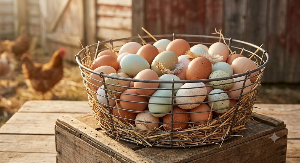 Basket of fresh eggs