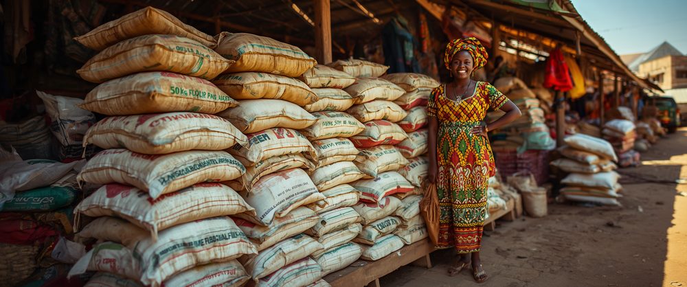 Yam Flour (Elubo) bags at market